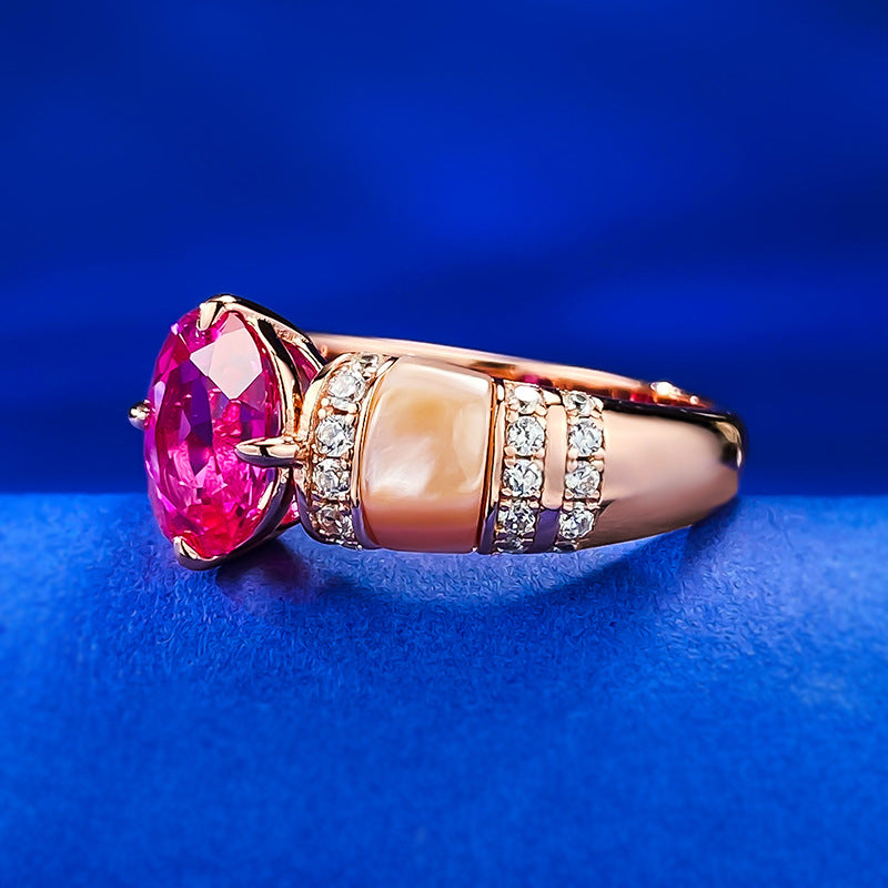 Hot selling new natural pink shell rupee red diamond ring European and American style high-end 925 sterling silver goddess lady ring-Mix MIx Style