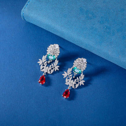 Silver lion head set with zircon water drop gemstone earrings for women S925 silver earrings exquisite luxury heavy industry jewelry-Mix MIx Style