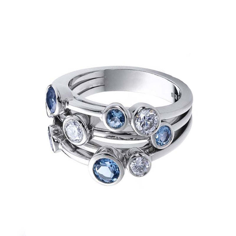 Blue & White Timeless Round Cut Moissanite Diamonds 18k White Gold Pla
