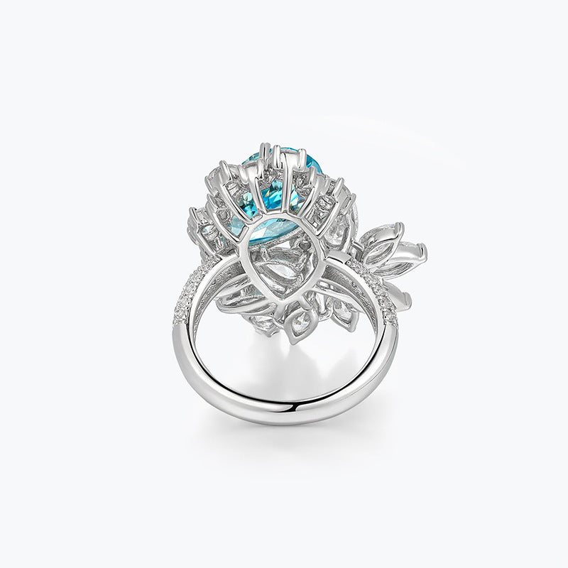 Sky Blue Luxury Flower Pear Cut Moissanite Diamond 4ct 18k White Gold Engagement Ring | Mix Mix Style-Mix MIx Style