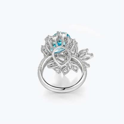 Sky Blue Luxury Flower Pear Cut Moissanite Diamond 4ct 18k White Gold Engagement Ring | Mix Mix Style-Mix MIx Style
