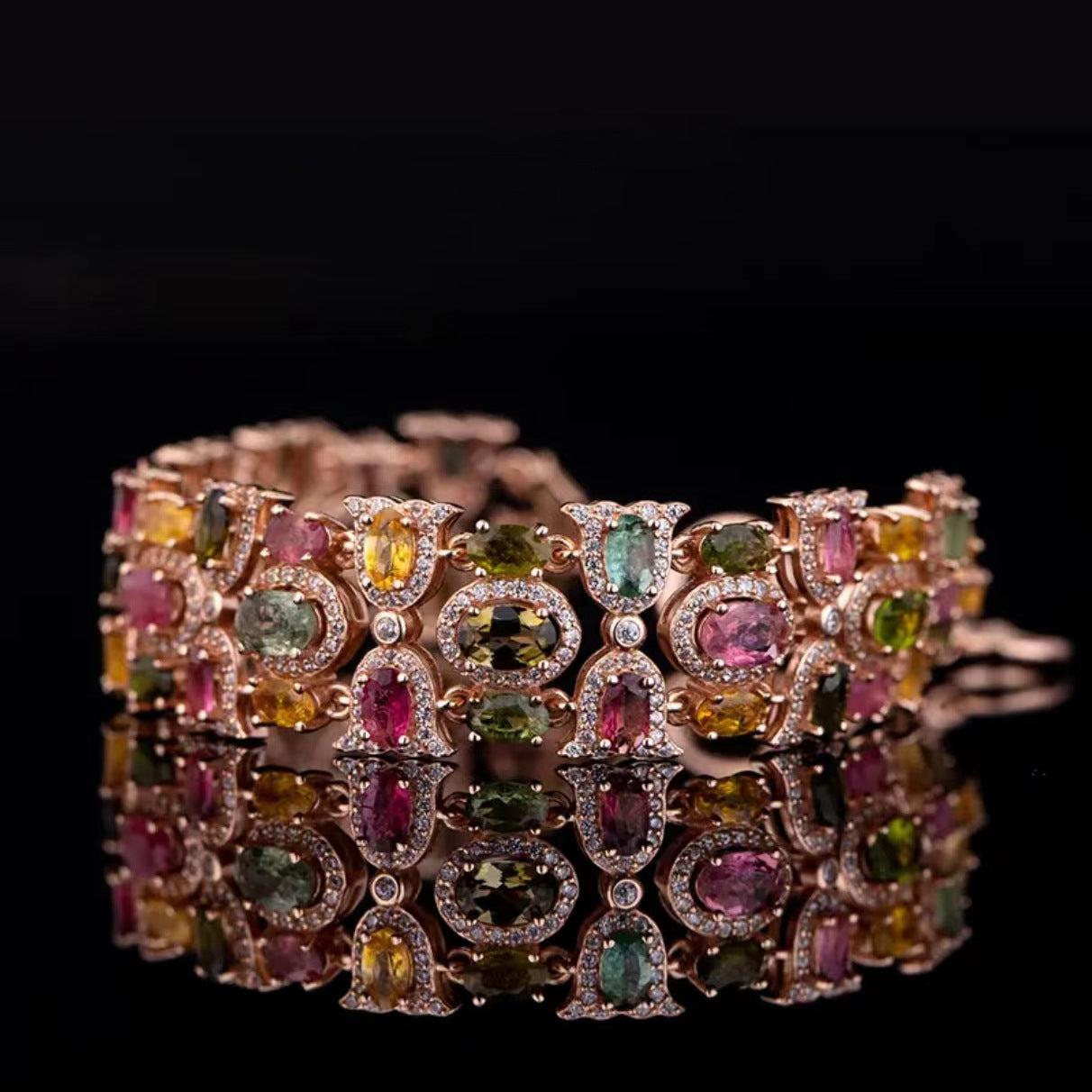Multicolor Vintage Retro Pendant Oval Diamonds Luxury 18k Rose Gold Plated Bracelet Ring Jewelry Set | Mix Mix Style-Mix MIx Style