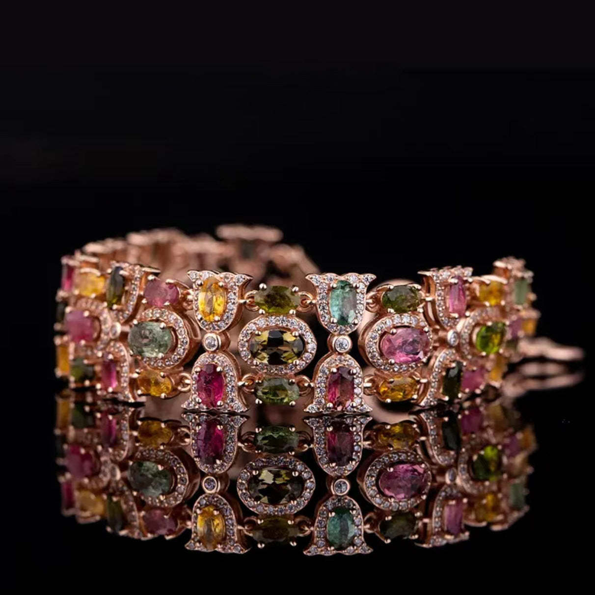Multicolor Vintage Retro Pendant Oval Diamonds Luxury 18k Rose Gold Plated Bracelet Ring Jewelry Set | Mix Mix Style-Mix MIx Style