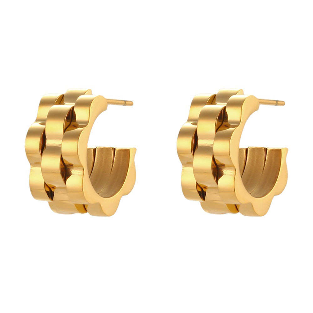 Geometric textued watch pattern 18k Vermeil/White Gold Plated Vintage Retro Hoop Earrings | Mix Mix Style-Mix MIx Style