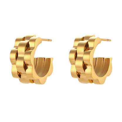 Geometric textued watch pattern 18k Vermeil/White Gold Plated Vintage Retro Hoop Earrings | Mix Mix Style-Mix MIx Style