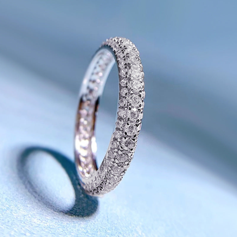 White Dainty Round Cut Moissanite Diamonds 18k White Gold Plated Engagement Band Ring | Mix Mix Style-Mix MIx Style
