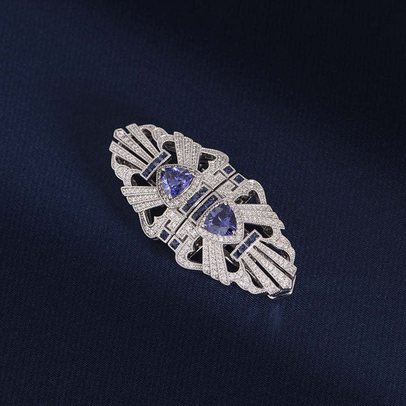 New Tanzanite blue retro silk scarf buckle S925 sterling silver gold-plated detachable double clip brooch wholesale-Mix MIx Style