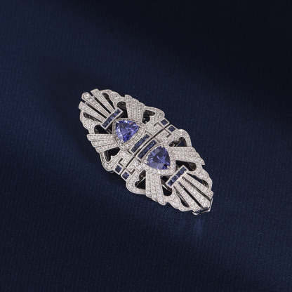 New Tanzanite blue retro silk scarf buckle S925 sterling silver gold-plated detachable double clip brooch wholesale-Mix MIx Style