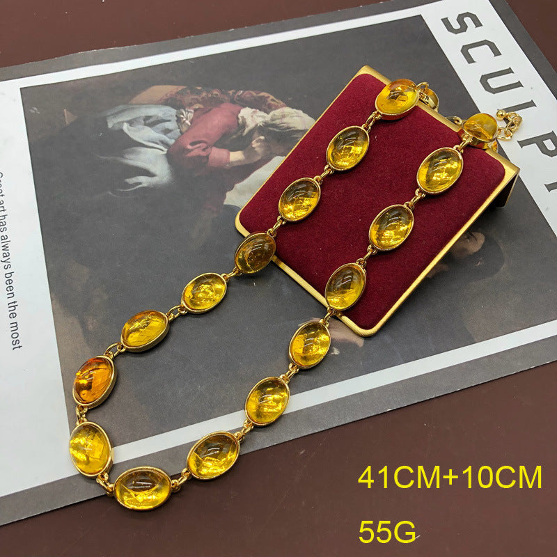 Yellow/Green Retro Round Cut Diamonds Luxury 18k Vermeil Gold Plated Necklace Jewelry | Mix Mix Style-Mix MIx Style