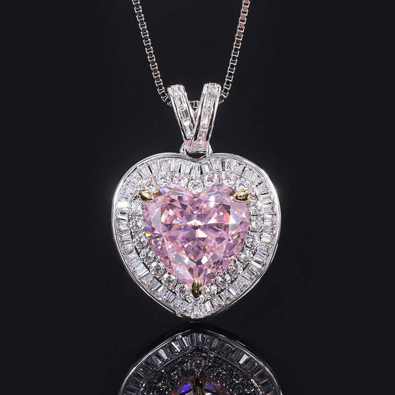 20200 High Carbon Diamond Radiant Cut Pink Diamond Heart Shape 12*12 Inlay Set S925 Silver-Mix MIx Style
