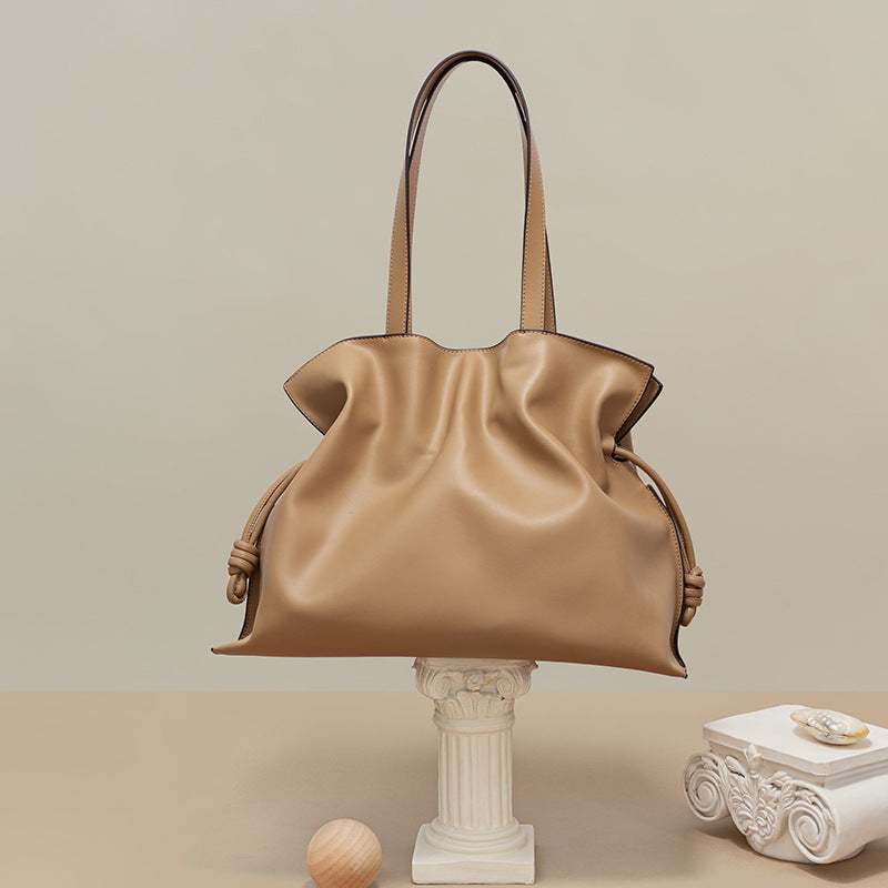 Bags new cowhide blessing bag leather women's bag pleated shoulder bag drawstring large bag | Mix Mix Style [Hot Seller]-Mix MIx Style