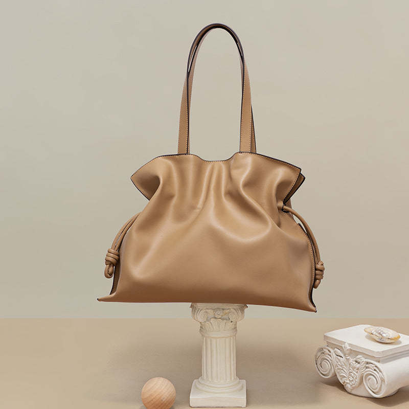 Bags new cowhide blessing bag leather women's bag pleated shoulder bag drawstring large bag | Mix Mix Style [Hot Seller]-Mix MIx Style