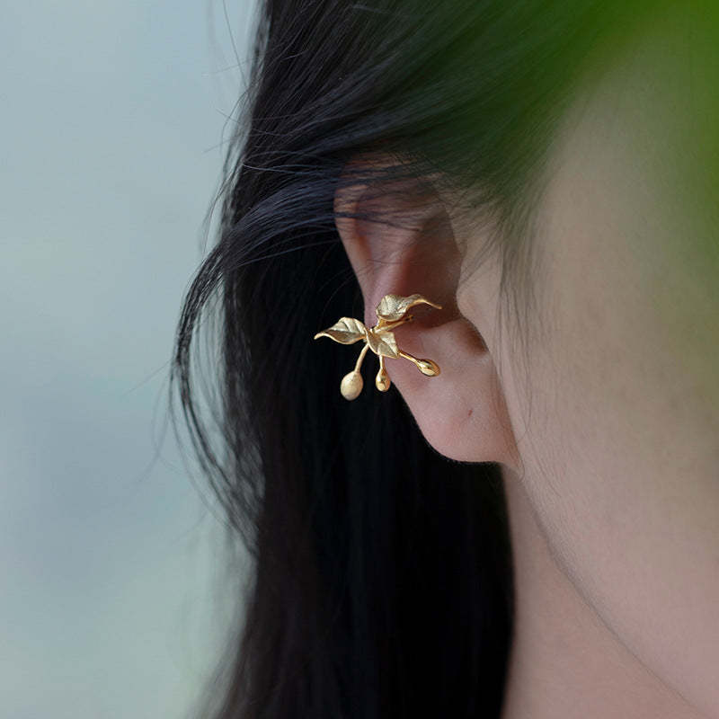 One of the original flower and bird albums, sterling silver S925 beautiful antique flower and grass ear cuff without piercing earrings-Mix MIx Style