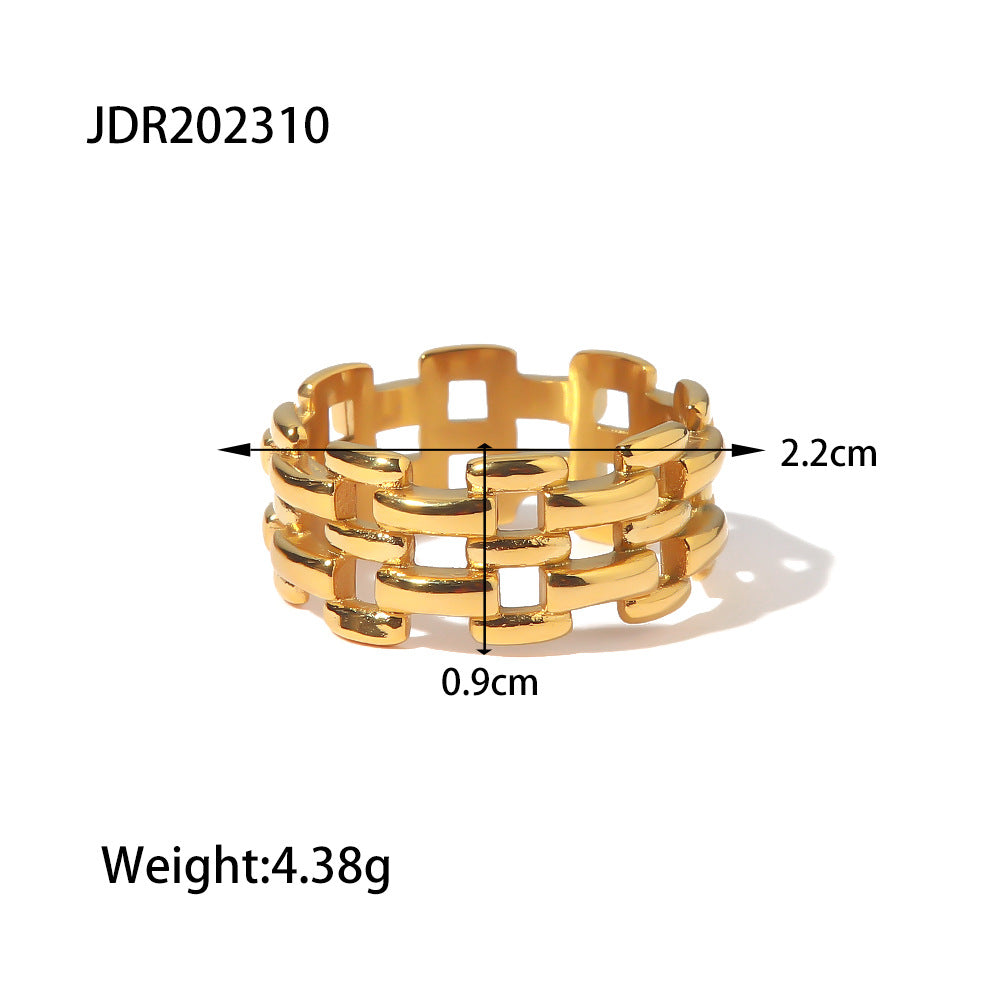 Ins style titanium steel hollow ring 18k gold watch with stainless steel ring women's light luxury high-end non-fading ring-Mix MIx Style