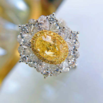 Oval Moissanite Trellis Engagement Ring yellow diamond  18K Gold Plated-Mix MIx Style