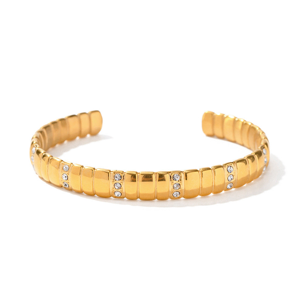 2023 New Fashion Internet Celebrity INS Style Design 18k Gold Stainless Steel Diamond Bread Pattern Open Bracelet Jewelry-Mix MIx Style