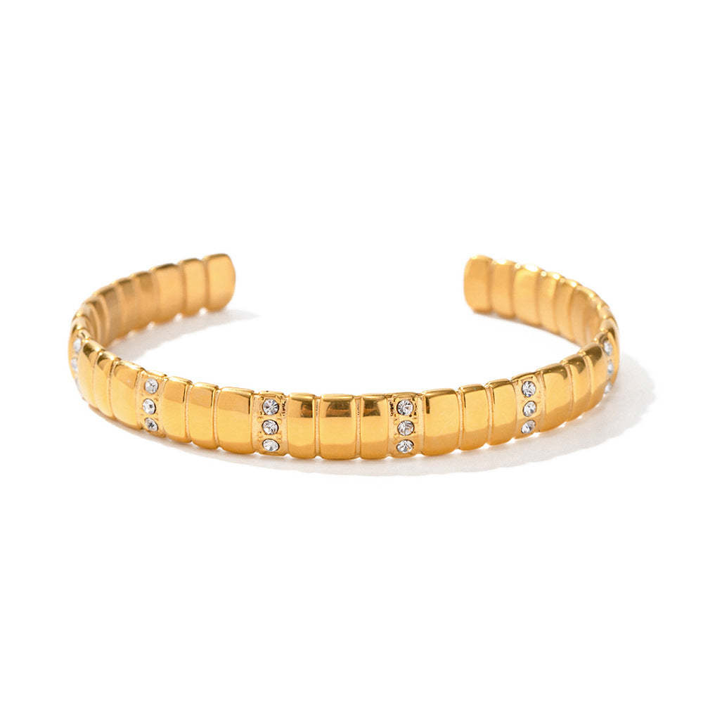 2023 New Fashion Internet Celebrity INS Style Design 18k Gold Stainless Steel Diamond Bread Pattern Open Bracelet Jewelry-Mix MIx Style