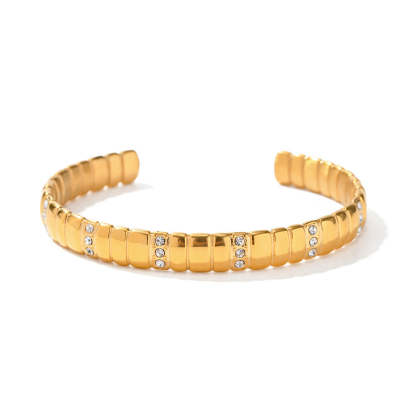 2023 New Fashion Internet Celebrity INS Style Design 18k Gold Stainless Steel Diamond Bread Pattern Open Bracelet Jewelry-Mix MIx Style