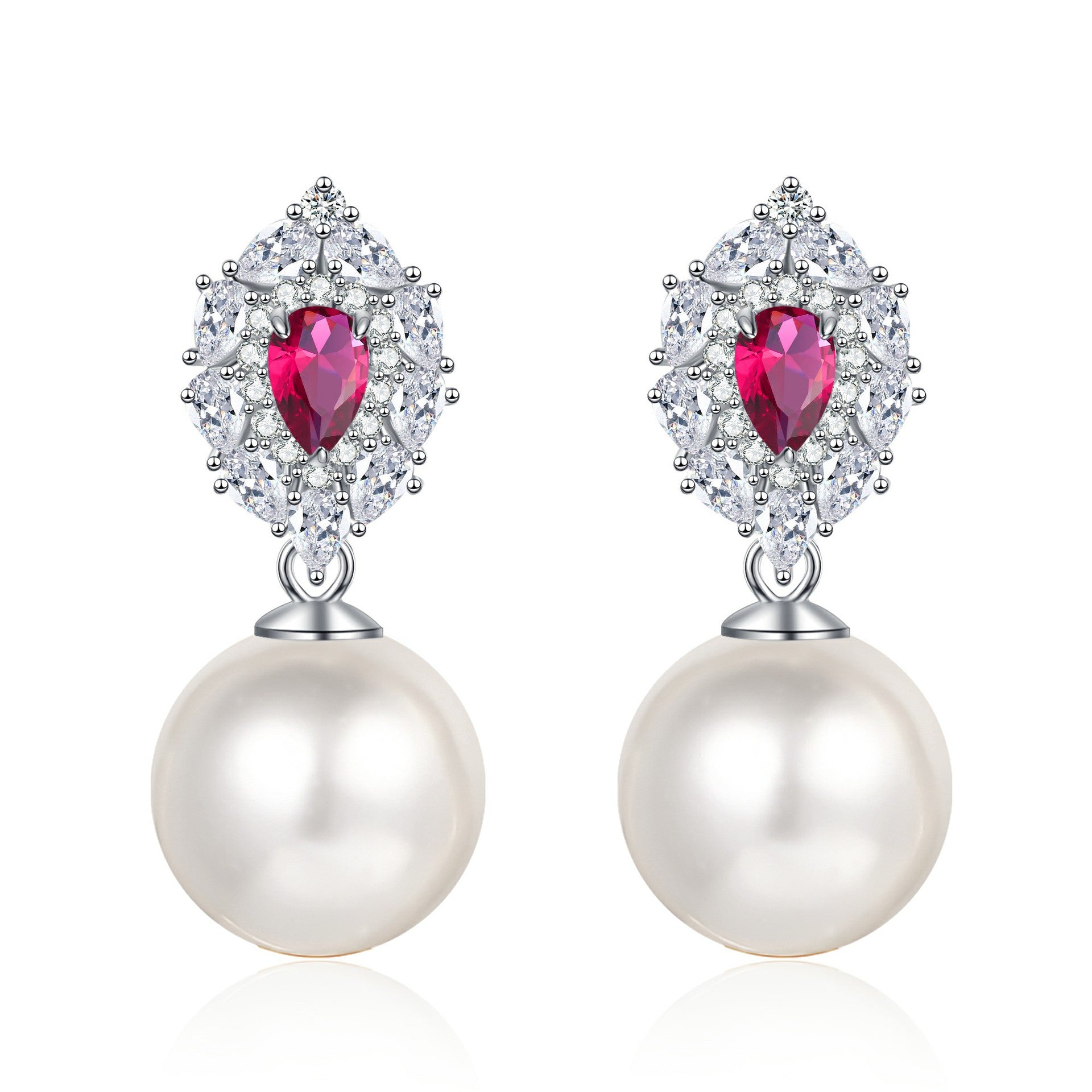 New Water Drop Type Simulated Pigeon Blood Red Pearl Earrings S925 All-over Sterling Silver Earrings Elegant Silver Jewelry-Mix MIx Style