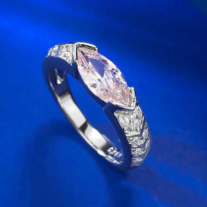Classic Pink Marquise Cut Moissanite Diamond 18k White Gold Plated Engagement Ring | Mix Mix Style-Mix MIx Style