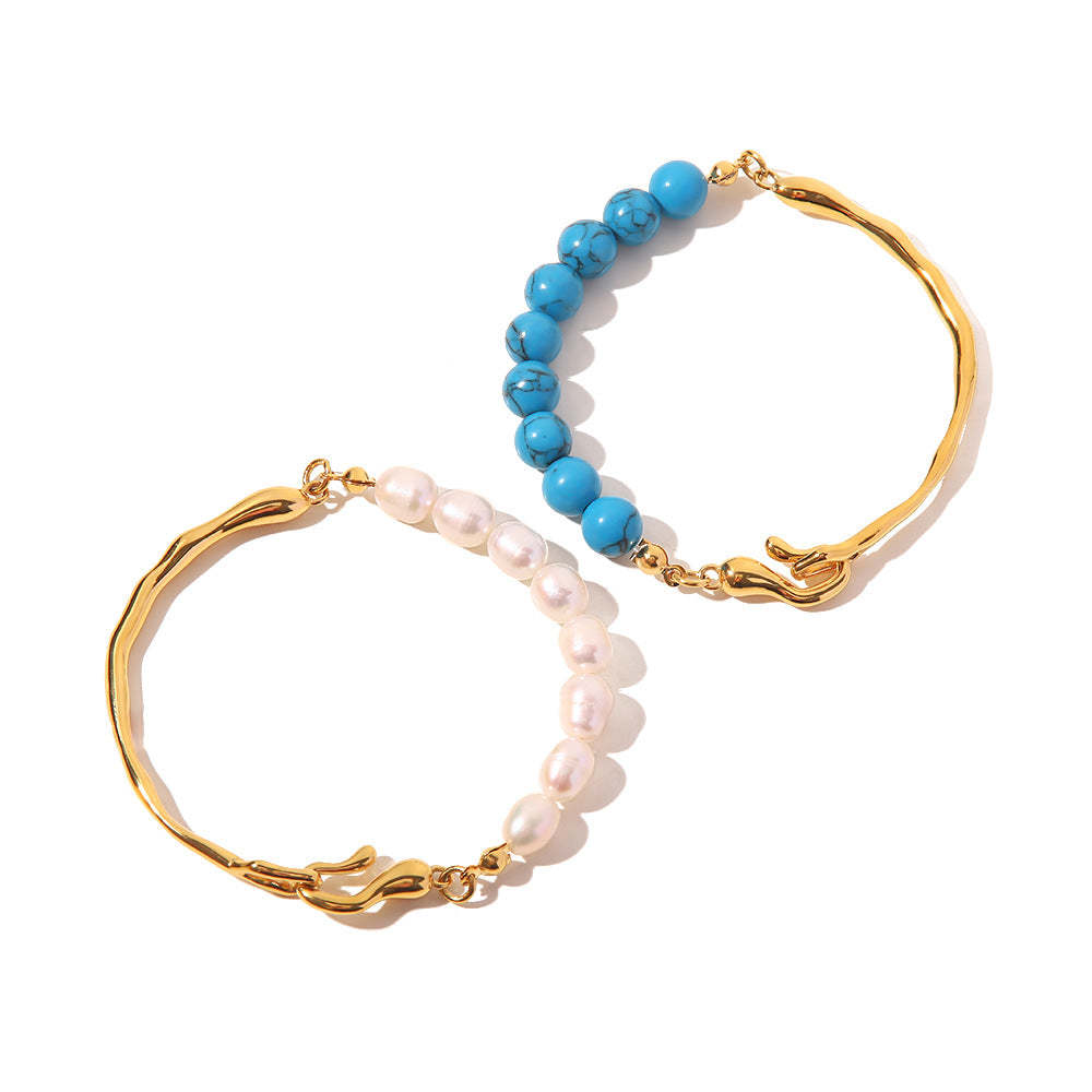 Blue & White Akoya Pearls 18k Gold Plated Bracelet | Mix Mix Style [Hot Seller]-Mix MIx Style