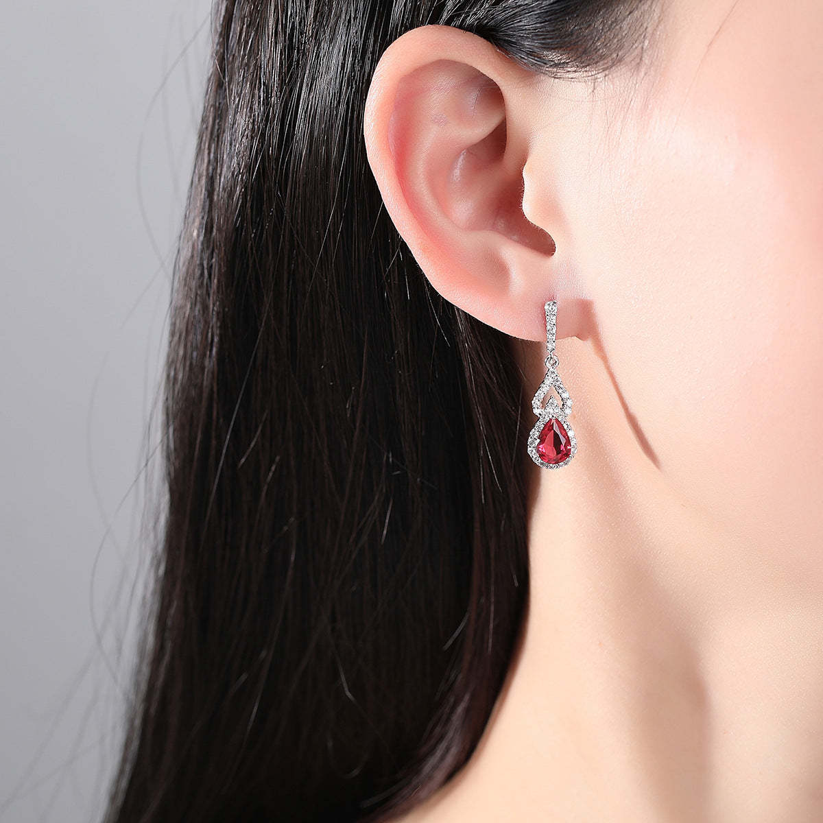 Green - Red - Blue Classic Pear Cut Moissanite Diamonds Elegant 18k White Gold Plated Vintage Retro Drop Earrings | Mix Mix Style-Mix MIx Style