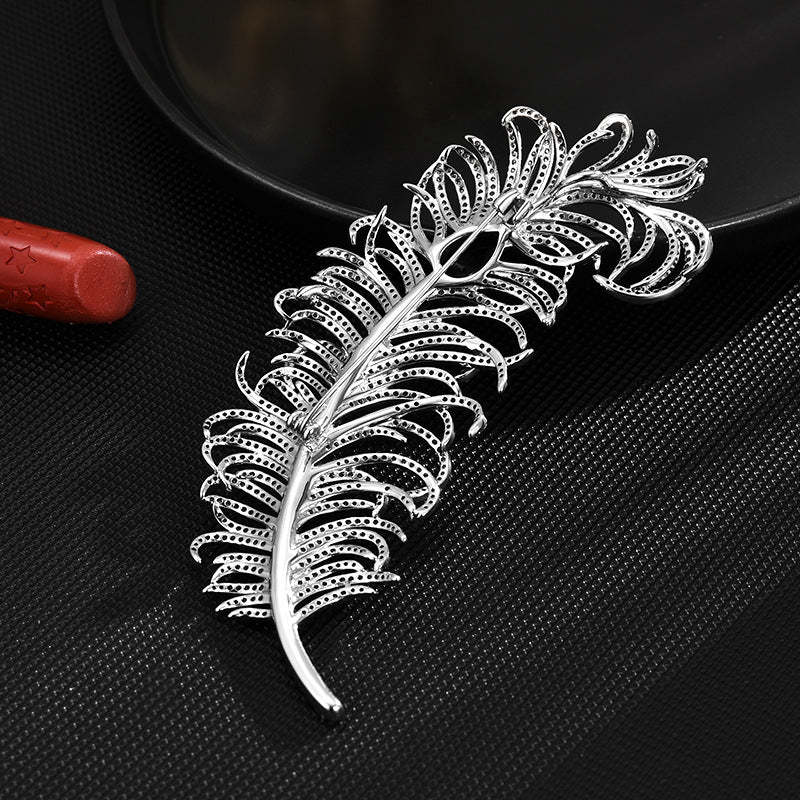 Feather brooch high-end women's electroplated gold full diamond inlaid men and women's jacket suit pin buckle big brand same style trend-Mix MIx Style