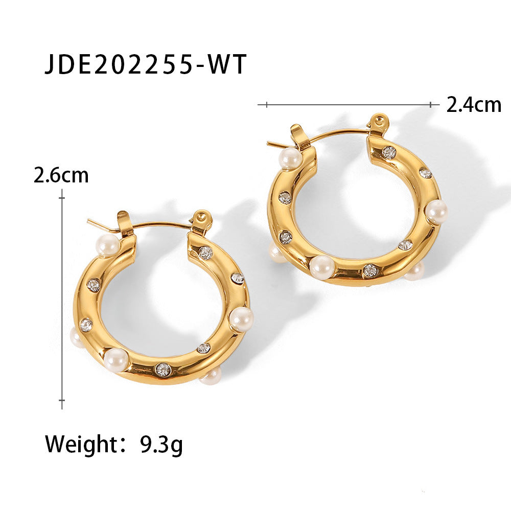 18K Gold Plated Pearl and Moissanites Hoop Earrings | Mix Mix Style [Hot Seller]-Mix MIx Style