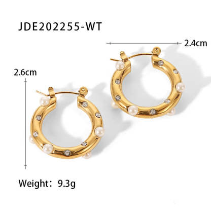 18K Gold Plated Pearl and Moissanites Hoop Earrings | Mix Mix Style [Hot Seller]-Mix MIx Style