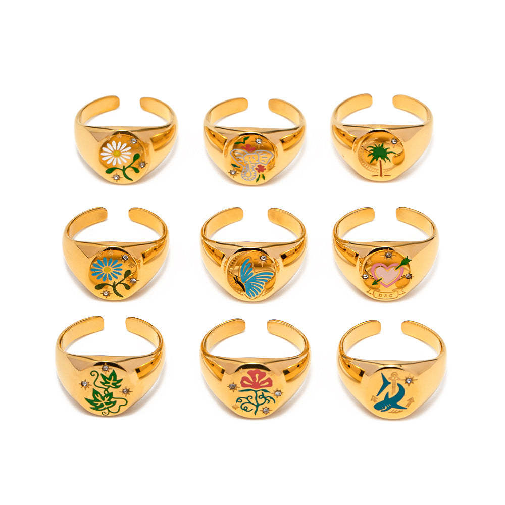 European and American ins style cross-border enamel painting high-grade amulet open ring does not fade trendy all-match ring-Mix MIx Style