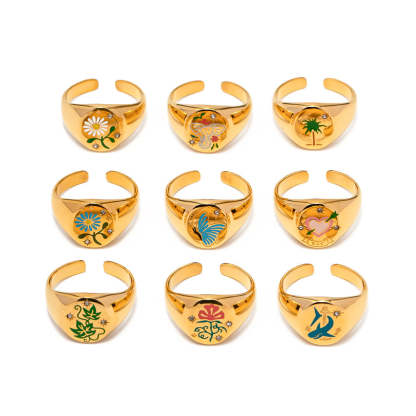 European and American ins style cross-border enamel painting high-grade amulet open ring does not fade trendy all-match ring-Mix MIx Style