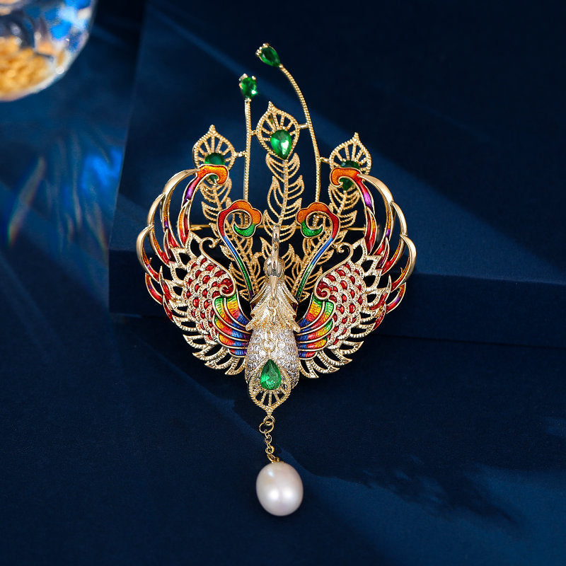 National style hundred birds pay homage to the phoenix luxury clothing corsage national trend cheongsam dress accessories colorful enamel dripping oil phoenix brooch-Mix MIx Style