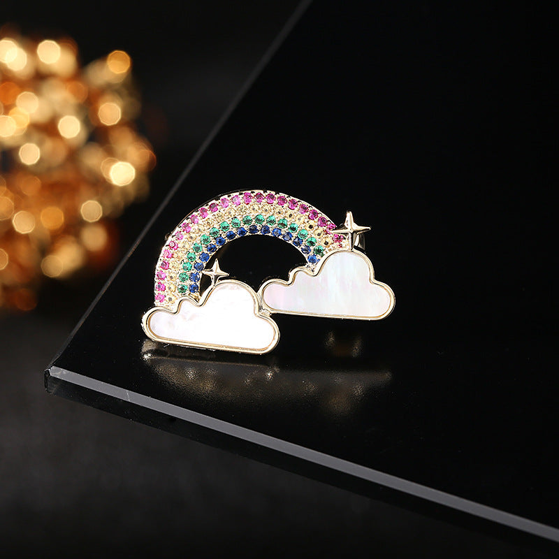 2024 new designer clothing color zircon natural mother-of-pearl inlaid brooch cloud rainbow small brooch-Mix MIx Style