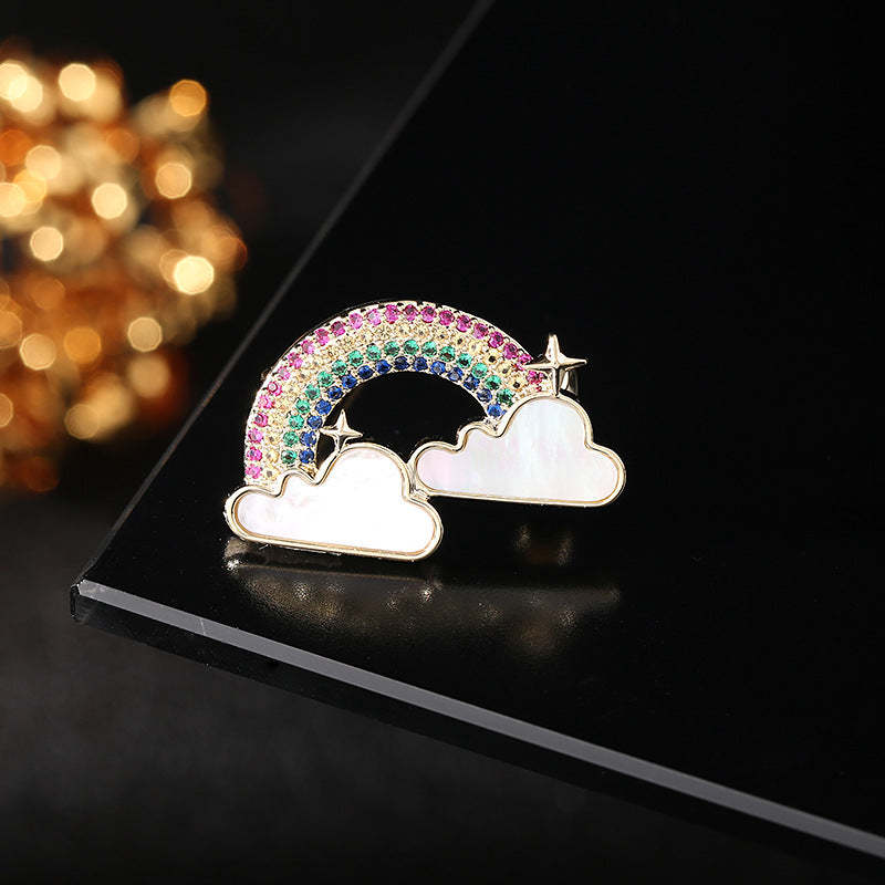 2024 new designer clothing color zircon natural mother-of-pearl inlaid brooch cloud rainbow small brooch-Mix MIx Style
