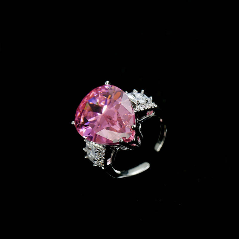 cross-border-copper-inlaid-zircon-ring-female-no-fading-niche-ins-style-high-grade-pink-heart-high-carbon-diamond-ring-wholesale-Mix MIx Style