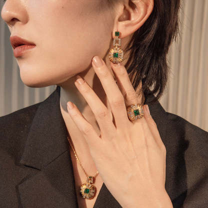 Square Dazzling Green Shaped Moissanite Diamond Luxury 18k Vermeil Gold Plated Drop Earrings | Mix Mix Style-Mix MIx Style