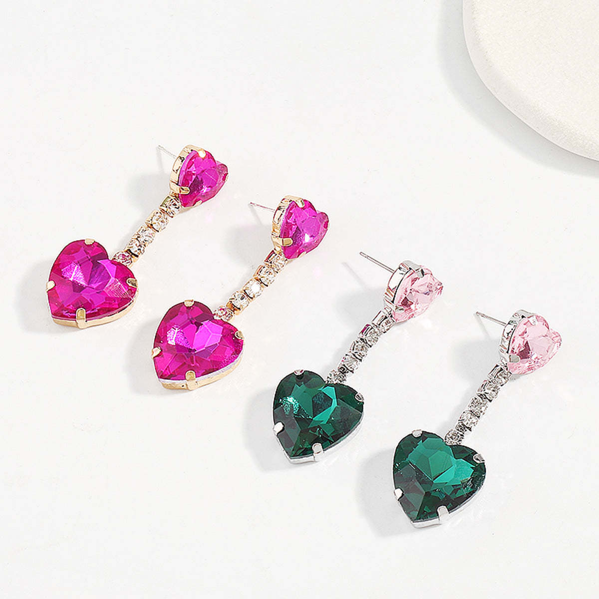 Green - Pink Love Timeless Heart Cut Moissanite Diamonds Luxury 18k Vermeil Gold Plated Drop Earrings | Mix Mix Style-Mix MIx Style