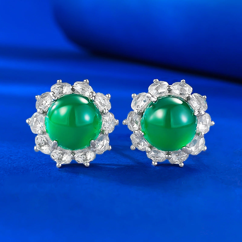Green & White Flower Moissanite Diamonds Luxury 18k White Gold Plated Stud Earrings | Mix Mix Style-Mix MIx Style
