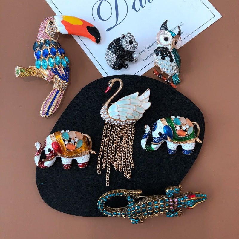 Colorful Diamond drop glaze brooch pin cute animals owl, panda, swan, elephant | Mix Mix Style [Hot Seller]-Mix MIx Style