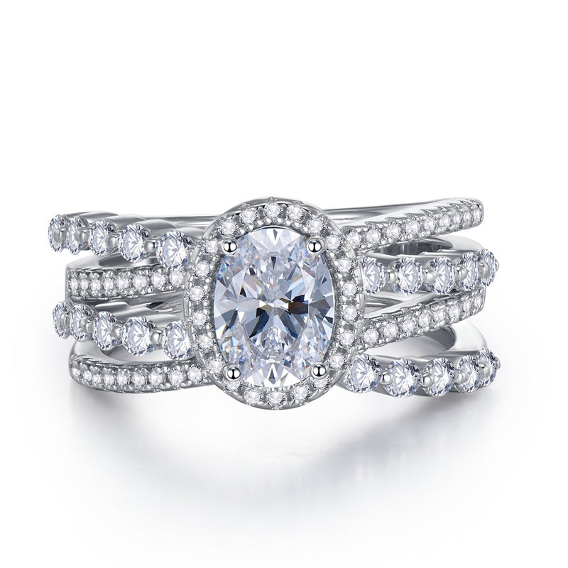 White Multi-Row Oval Cut Moissanite Diamond 3ct 18k White Gold Plated Engagement Ring | Mix Mix Style-Mix MIx Style