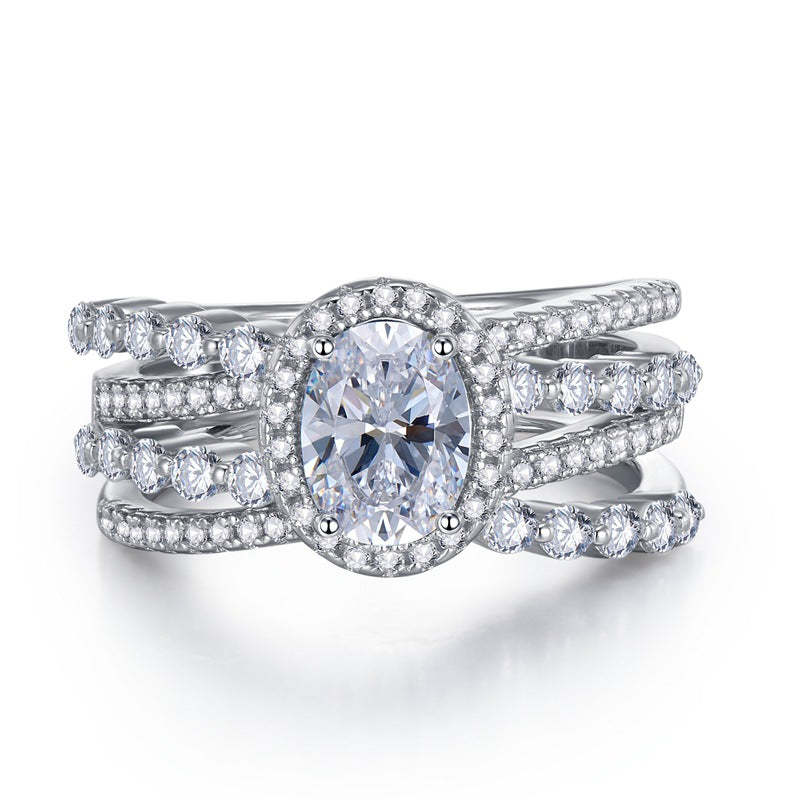 White Multi-Row Oval Cut Moissanite Diamond 3ct 18k White Gold Plated Engagement Ring | Mix Mix Style-Mix MIx Style
