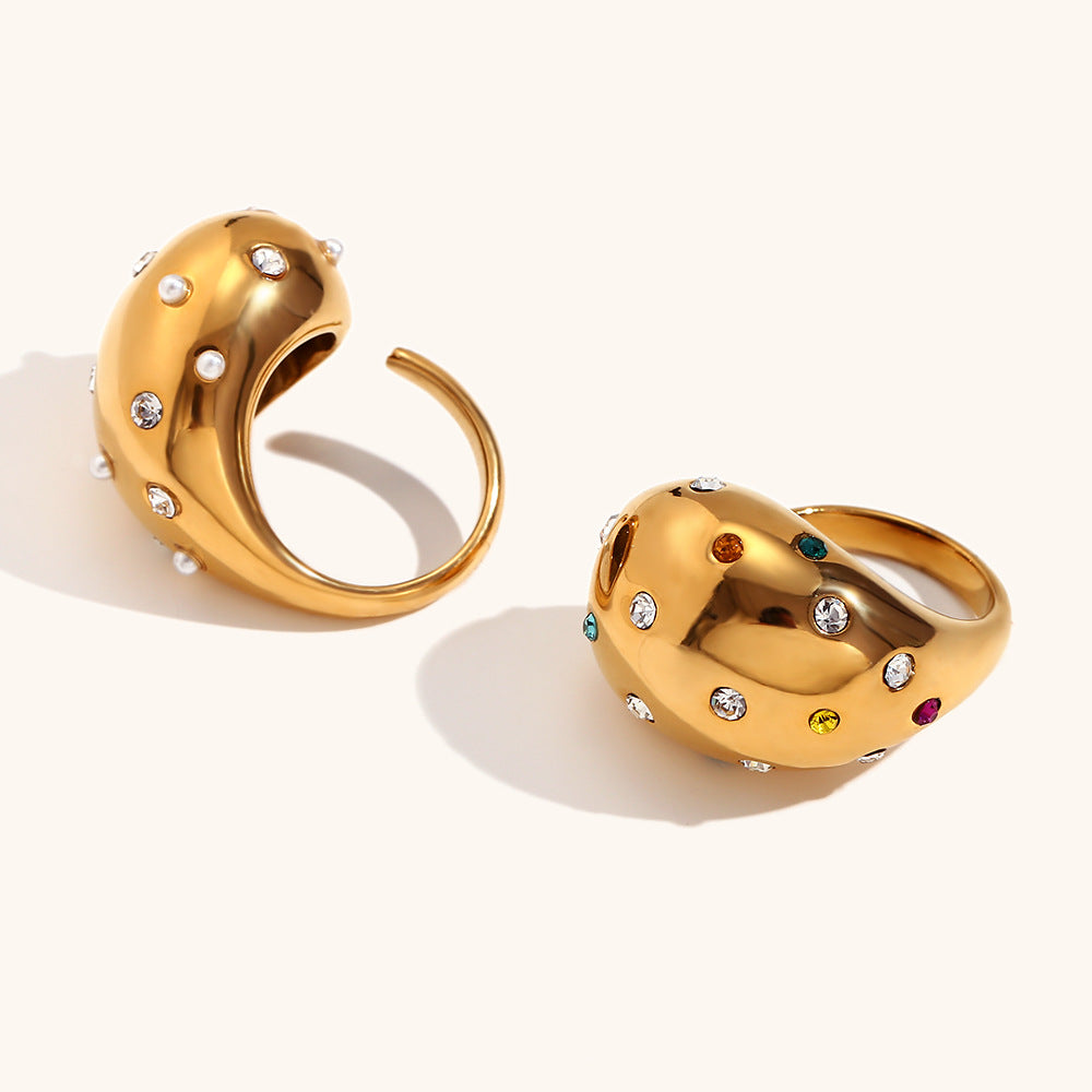 Open Vintage Colorful Round Diamonds Elegant  Luxury 18k Vermeil Gold Plated Adjustable Ring Jewelry | Mix Mix Style-Mix MIx Style