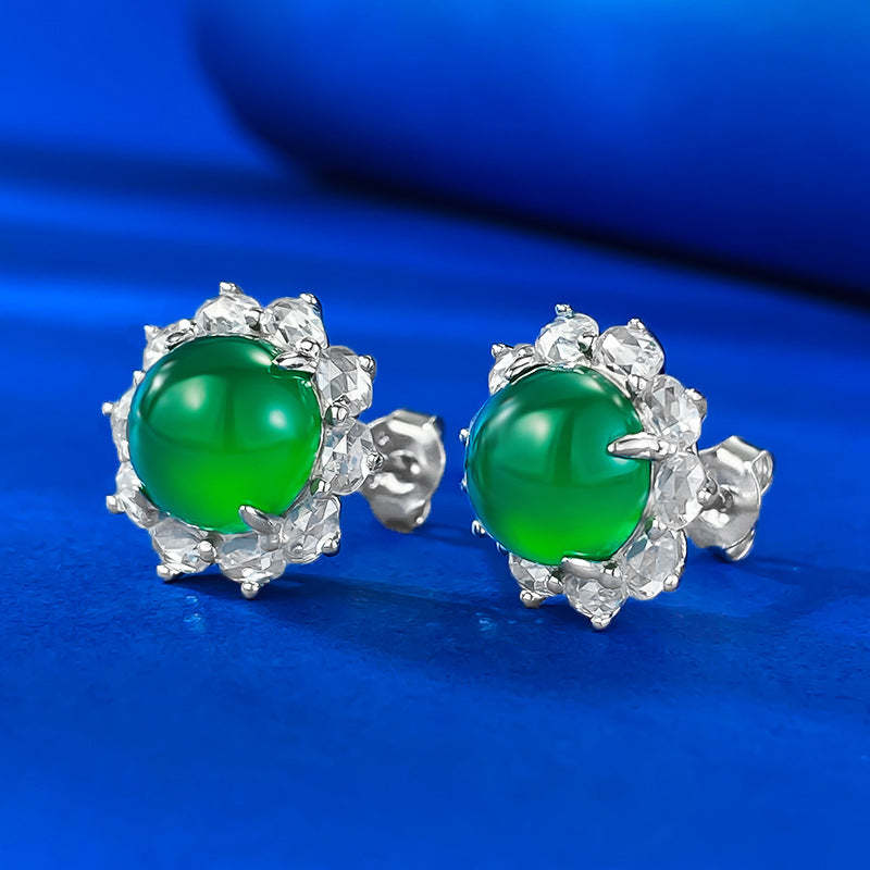Green & White Flower Moissanite Diamonds Luxury 18k White Gold Plated Stud Earrings | Mix Mix Style-Mix MIx Style