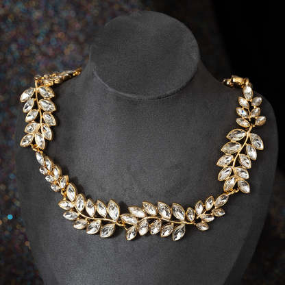 Retro Classic Green Leafs Marquise Diamonda Luxury 18k Gold Plated Necklace Earring Jewelry Set | Mix Mix Style-Mix MIx Style