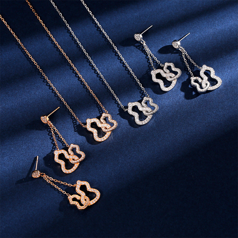 2020 autumn and winter new product S925 silver double gourd necklace micro-inlaid gold-plated hollow style sweet temperament women's clavicle chain-Mix MIx Style
