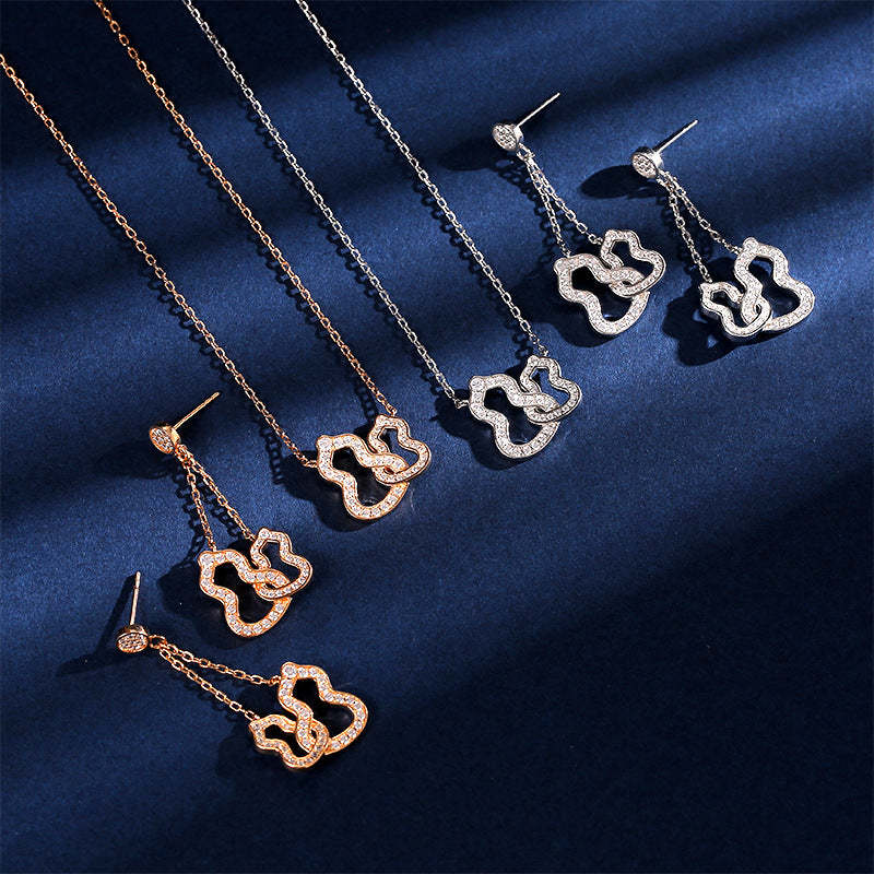 2020 autumn and winter new product S925 silver double gourd necklace micro-inlaid gold-plated hollow style sweet temperament women's clavicle chain-Mix MIx Style