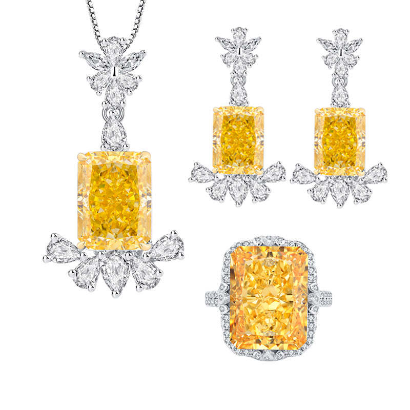 Douyin's best-selling high carbon diamond square geometric women's earrings 8*10 pendant ring 12*16S925 silver-Mix MIx Style