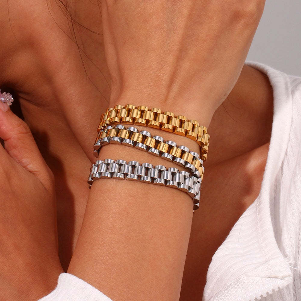 European and American cross-border hot-selling hip-hop temperament watch straps, bracelets, niche fashion design, stainless steel plated 18K jewelry-Mix MIx Style