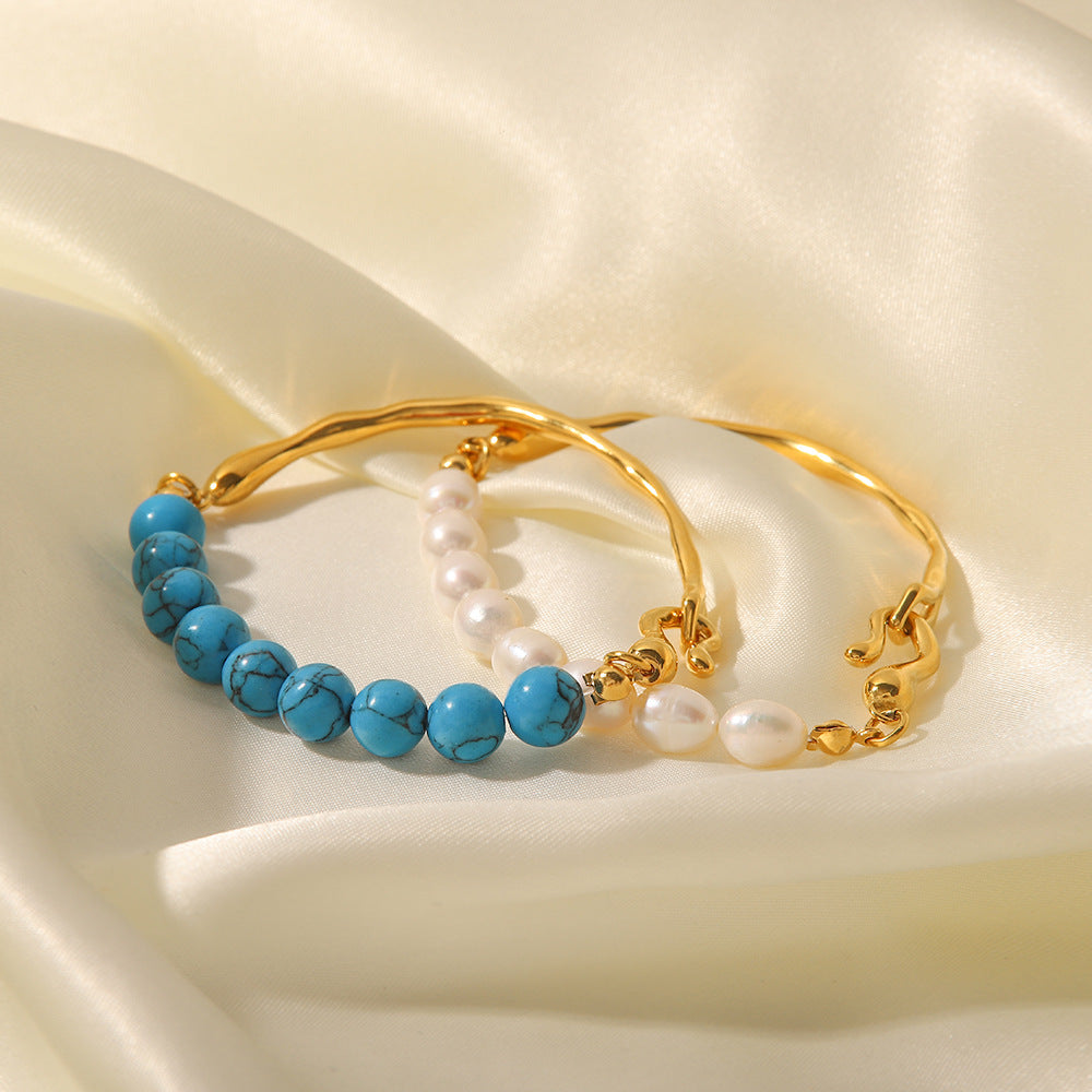 Blue & White Akoya Pearls 18k Gold Plated Bracelet | Mix Mix Style [Hot Seller]-Mix MIx Style