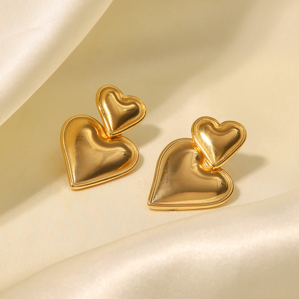 Two Heart Shaped Trendy Elegant 18k Vermeil/White Gold Plated Drop Earrings | Mix Mix Style-Mix MIx Style